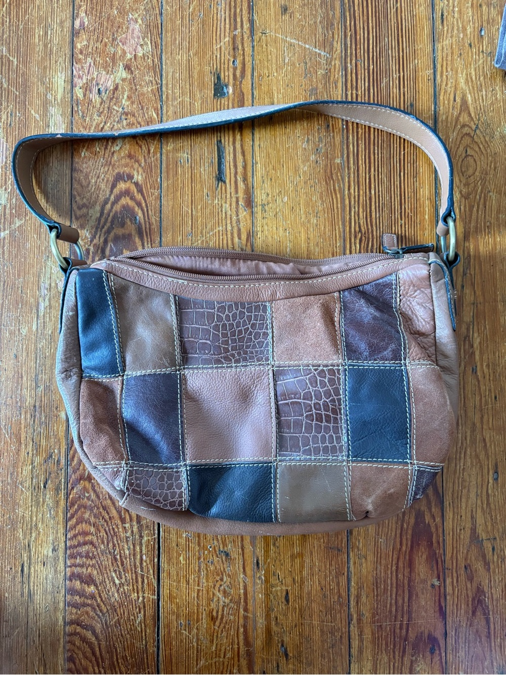 Wilsons Leather Patchwork Shoulder Bag in Mixed Brown Tones